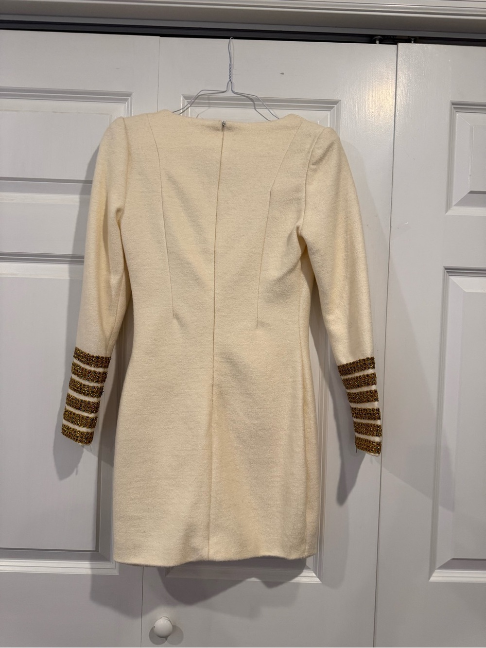Shibuya 109 Cream Long Sleeve Mini Dress Gold Embellished Cuffs M - Picture 7 of 13